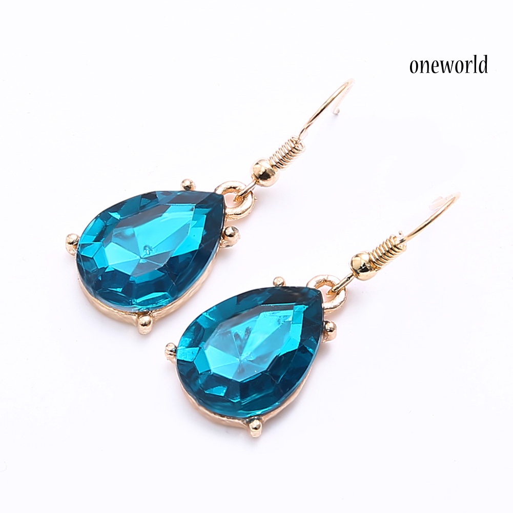 OW@ 2Pcs/Set Teardrop Rhinestone Statement Bib Necklace Earrings Bridal Jewelry Gift