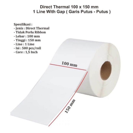 Thermal 100 x 150 mm isi 500 Lembar / Label Thermal 100 x 150 mm Kertas isi 500 Lembar Sticker