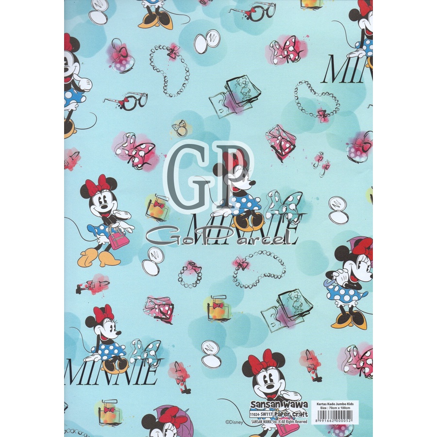 ( 5 Lembar ) JUMBO MICKEY &amp; DORAEMON SANWA - KERTAS KADO MICKEY MOUSE - GIFT WRAP PAPER SANSAN WAWA MINNIE MOUSE DISNEY ORIGINAL TSUM TSUM PINK