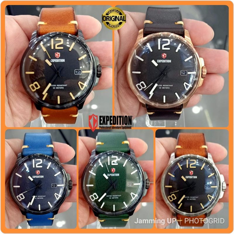 Jam Tangan Expedition Pria Original E 6789 e6789 Tali Kulit Asli Stainless Steel Case Garansi Resmi