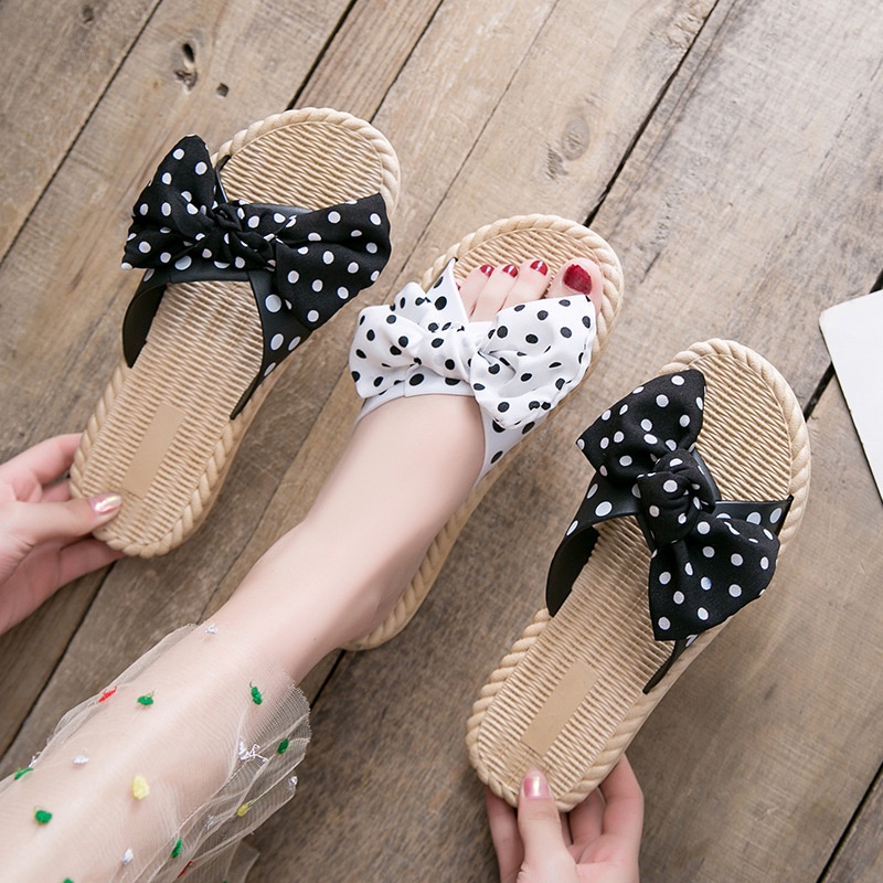 [MONA] Sandal Flat Slip On Jepit Rotan Karet Anti Licin Pita Polkadot Wanita Import Terbaru - 261