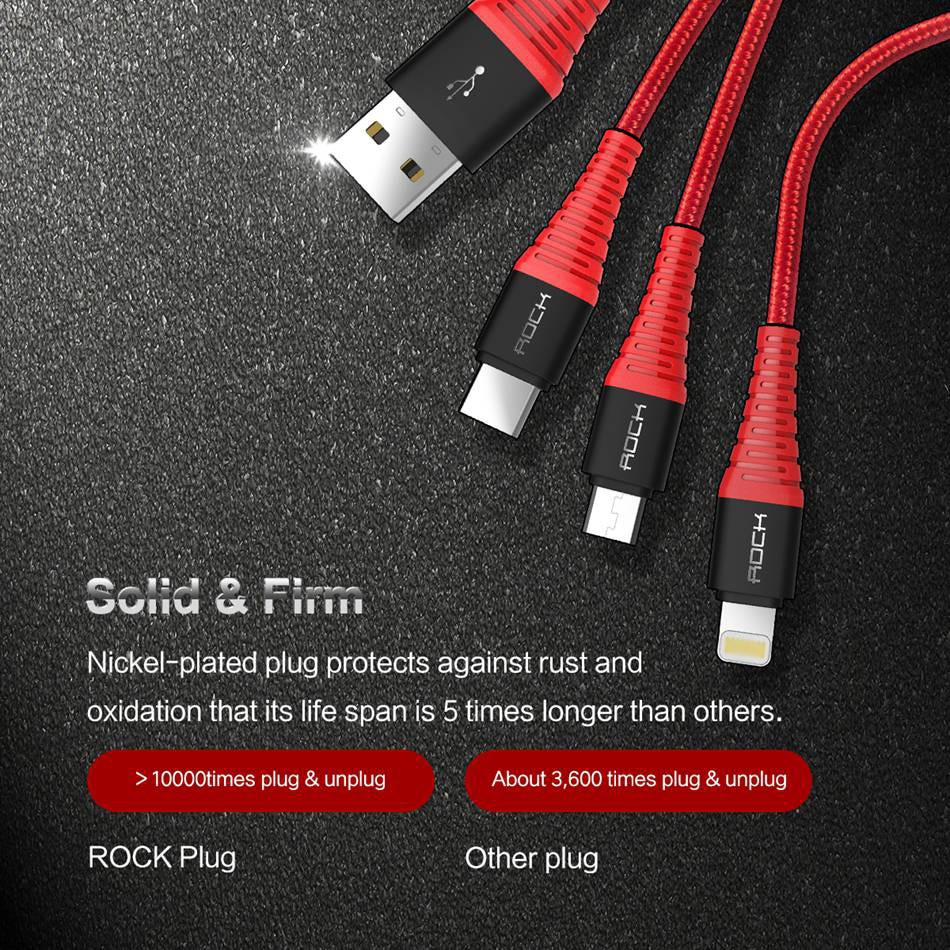 ROCK Hi-Tensile 3 in 1 USB Cable FoR MICRO -LIGHTNING -TYPE C