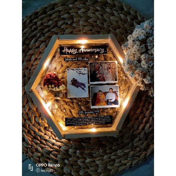 1 HARI JADI Hexa Frame Hexa Flower in Frame Kado Pernikahan Kado Ulang Tahun Kado Unik Kado Tunangan Kado Wisuda free box