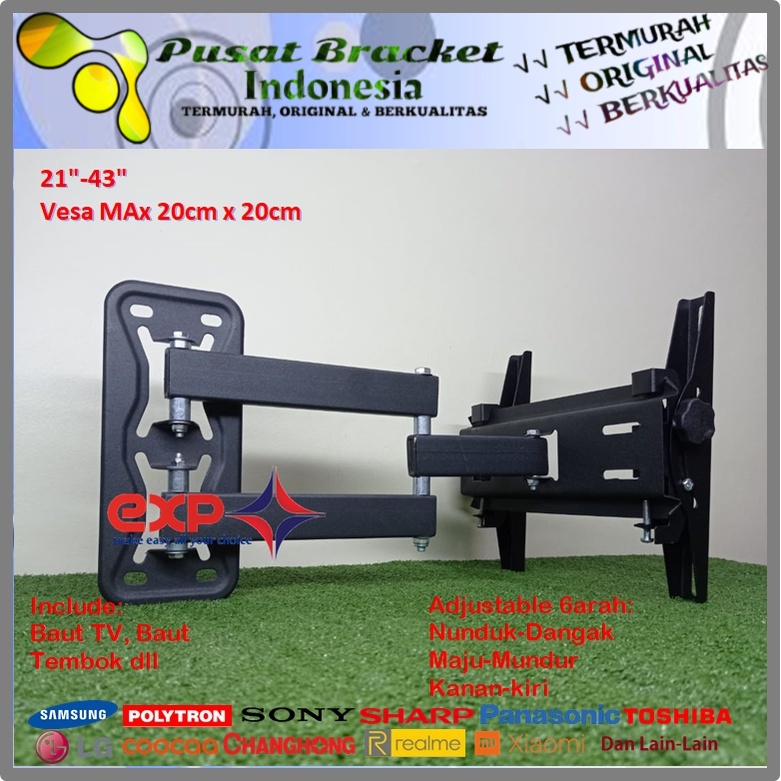 Bracket TV AQUA 14 s/d 43 inch 6 ARAH FULL BESI SUPER KOKOH GARANSI 100% ORI