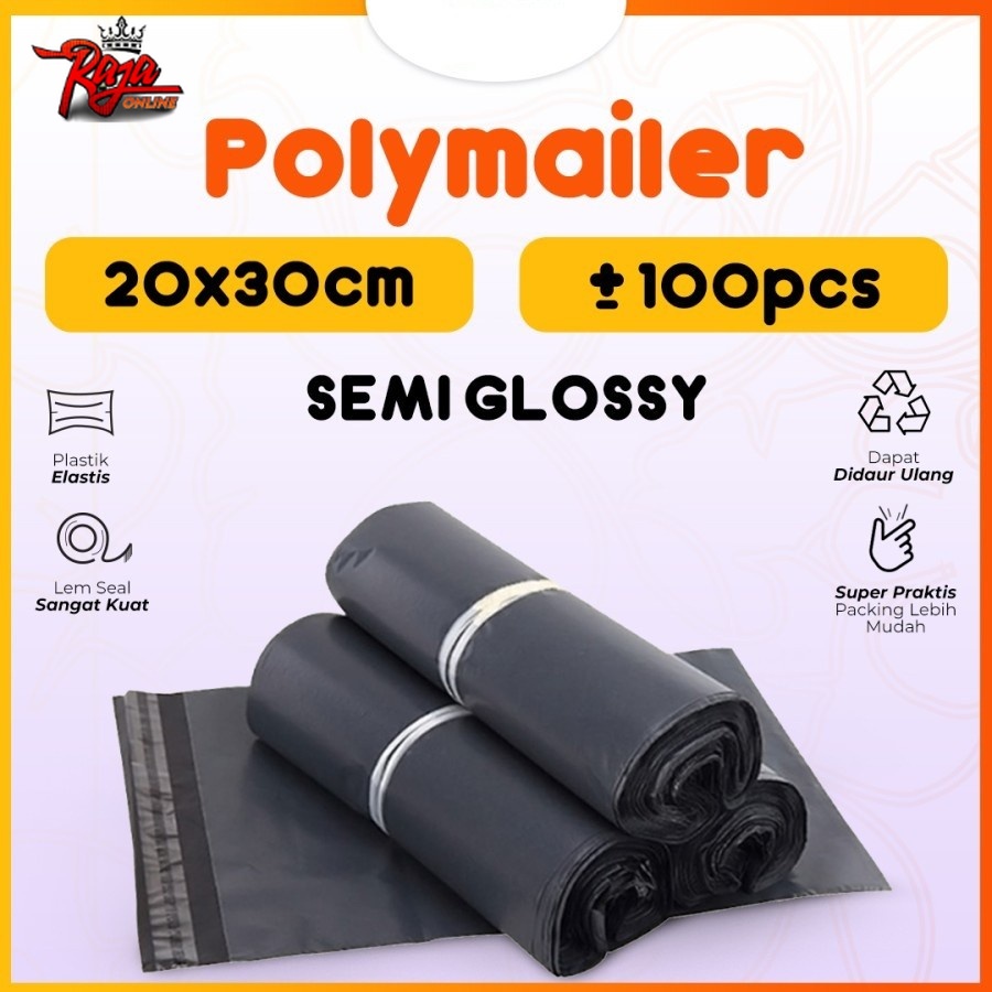 PL20 - 20X30 CM Plastik Packing POLYMAILER 100 Pcs Semi Glossy Premium