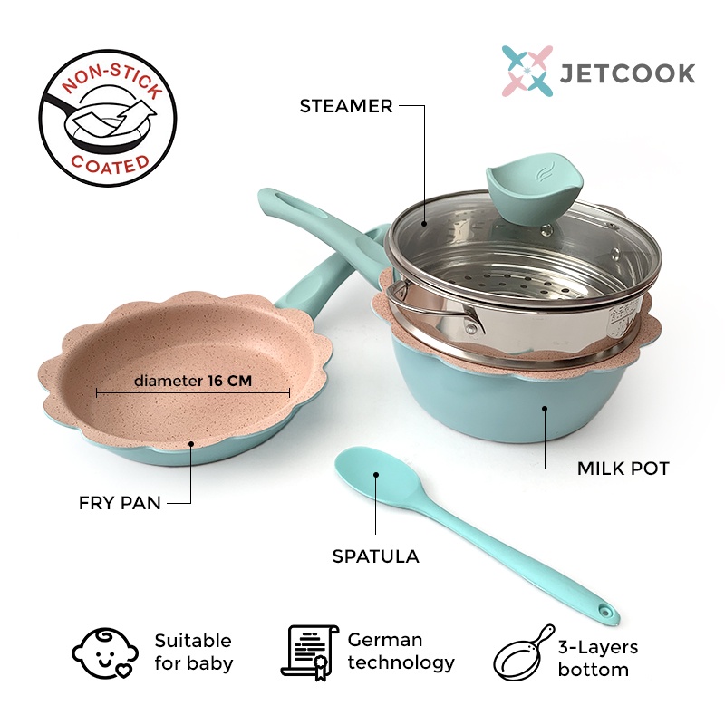 JetCook Baby Cookware Full Set 16cm - Peralatan Panci Bayi - Biru Muda