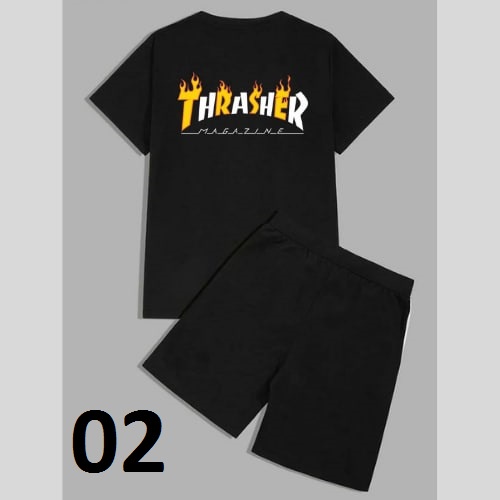 Clothing May - 1 Set Kaos Boxer Thrasher 1 Set One Set Oneset Satu Pasang Satu Setel Fashion Sepasang Kaos Koas Set Boxer Distro Kekinin T Shirt Tshirt T-Shirt Premium Murah Unisex Sablon Dtf Murah Celana Pria Pendek Tali Kolor Bokser