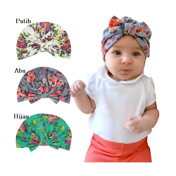 Topi Turban Bayi - Bandana Turban Bayi Motif Bunga