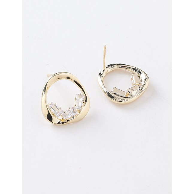 LRC Anting Tusuk Fashion Golden 925 Silver Pin Circle Gold Plated Diamond Stud Earrings D59656