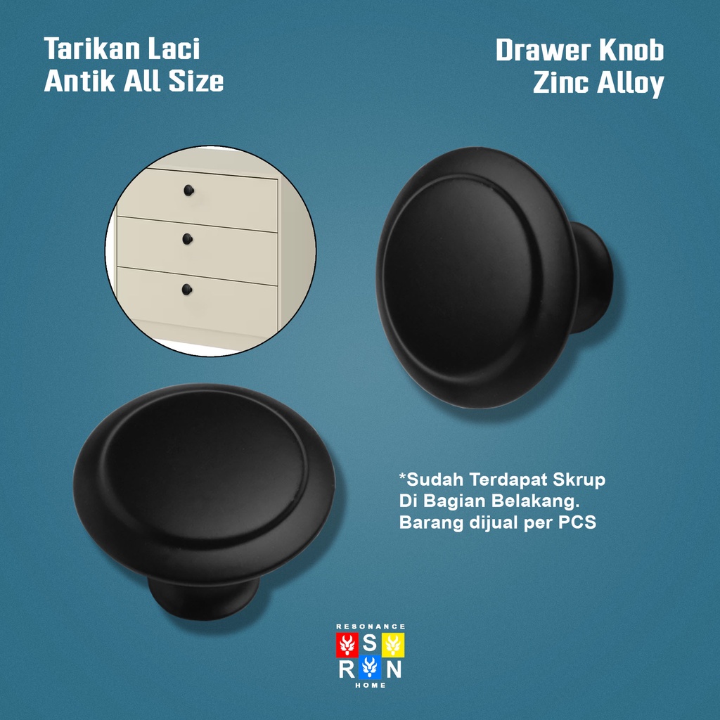 Tarikan Knop Laci / Pegangan Knob Laci Lemari Hitam / Drawer Knob Resonance Home