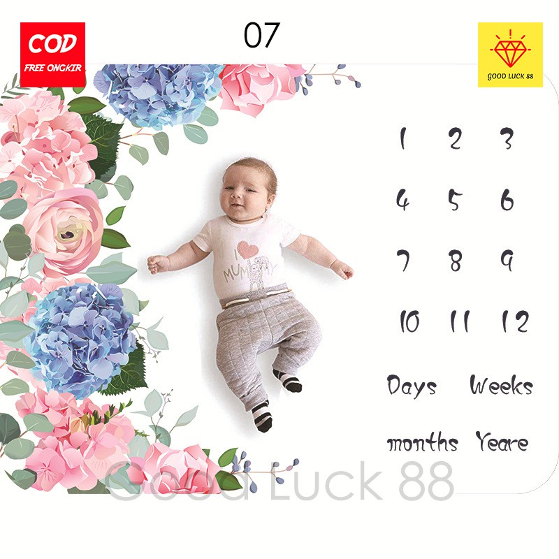 Selimut Bayi Kalender Bulanan Untuk Backdrop Foto Dokumentasi Size Jumbo 1m X 1,4m