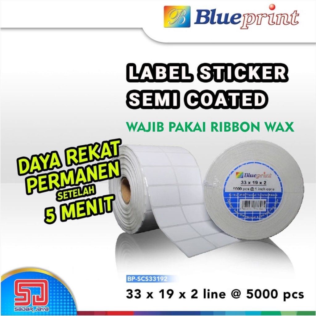 Blueprint Sticker Label 33 x 19mm 2 Line Semi Coated Label Stiker Barcode