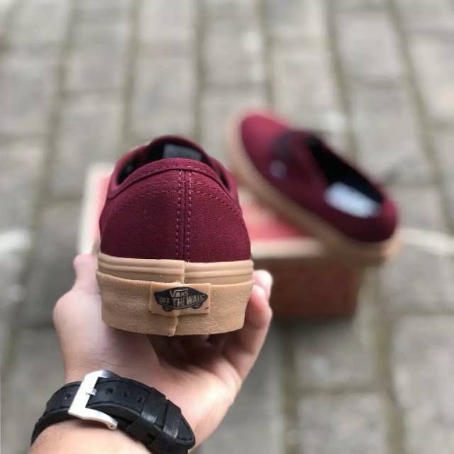 SEPATU43 VANS AUTHENTIC MAROON GUM FULL BLACK HITAM POLOS WHITE PUTIH OLDSKOOL ERA