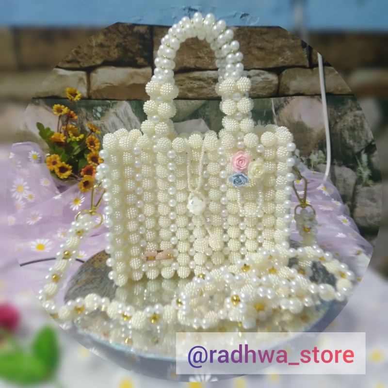 READY STOCK - Hamper Tas Manik Mutiara Putih Bunga Lucu Unik Mewah
