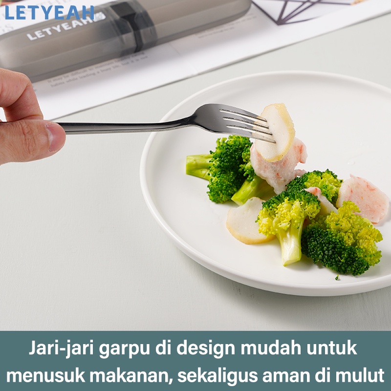 letyeah 3 pcs Sendok garpu set / Cutlery Set Stainless / Peralatan makan set portabel