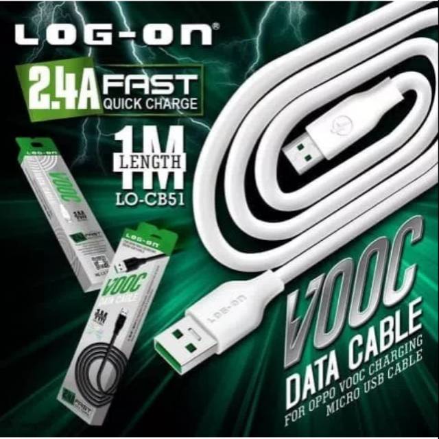 LOG ON KABEL DATA VOOC LO-CB51 - FLASH DATA CHARGING -2.4A 1M