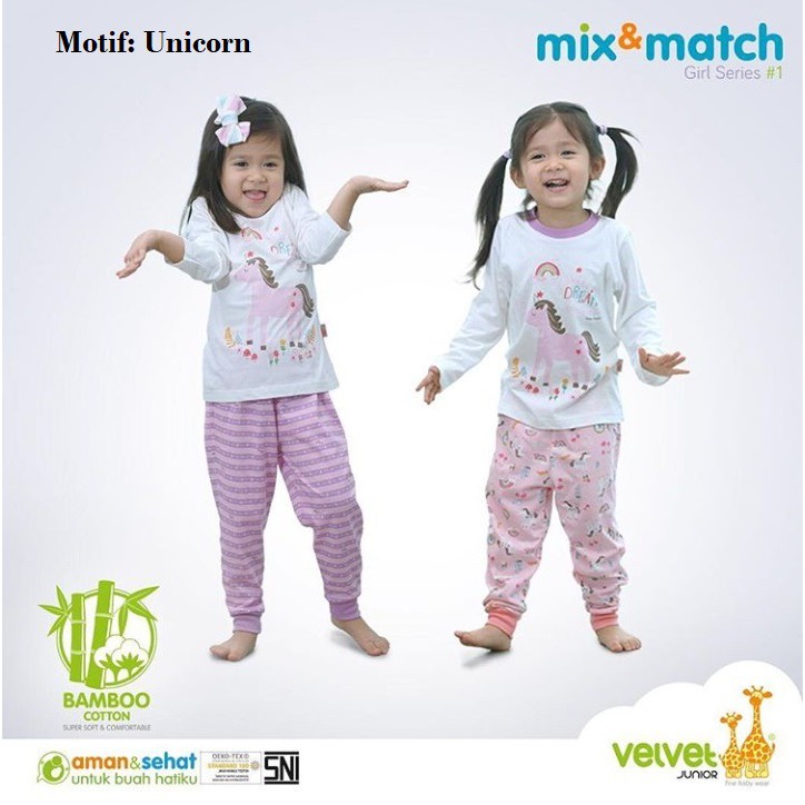 Velvet Junior Piyama Bamboo Cotton Mix & Match / Set Baju Piyama Anak ...