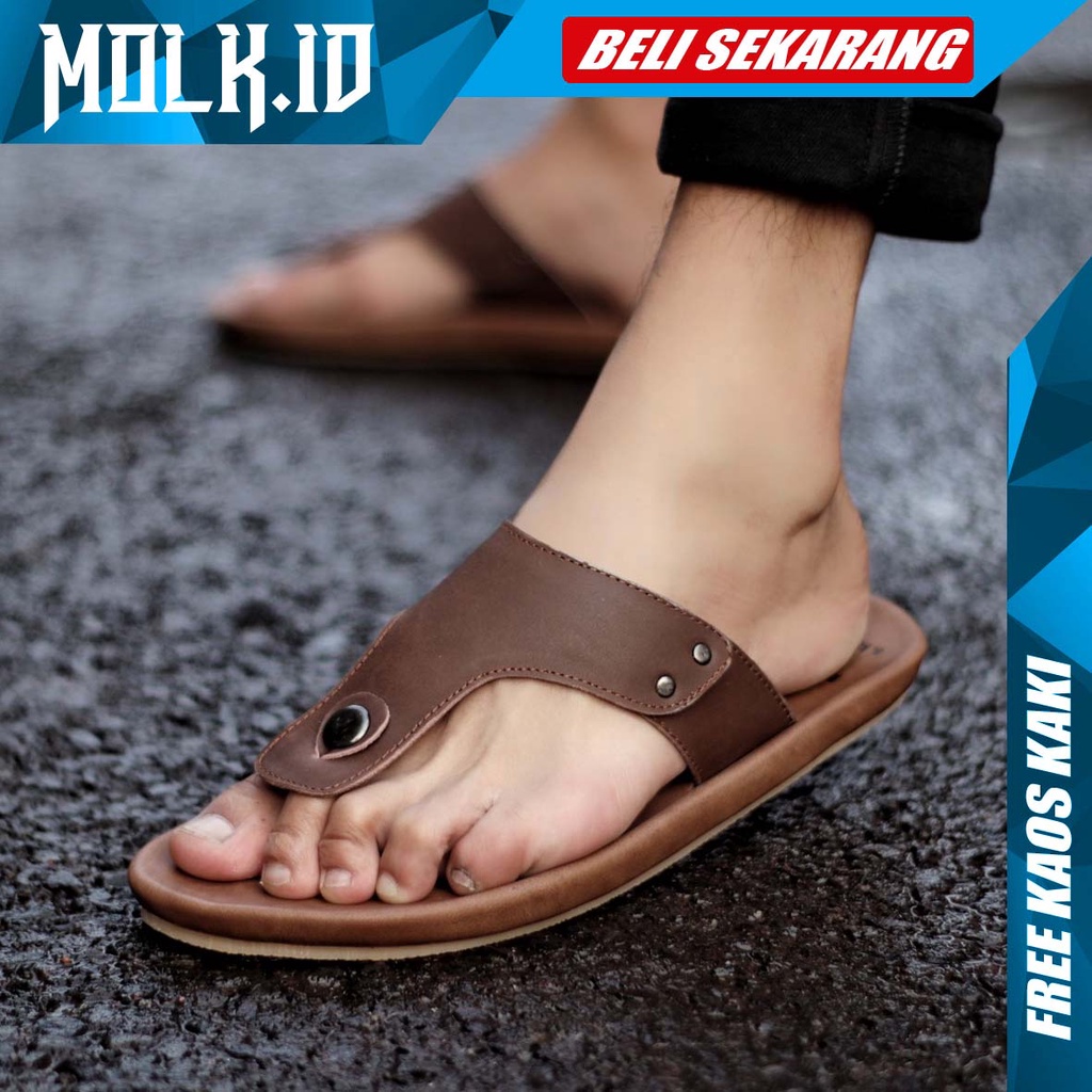 MOLK|Sandal Kulit Pria Santai Kasual Original Brand Distro Murah Sendal Pria Keren Hangout Jalan