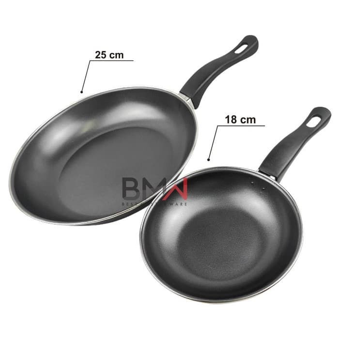 Teflon BMW Frypan Set 2 Pcs HITAM - Fry Pan Set Non Stick Teplon Wajan