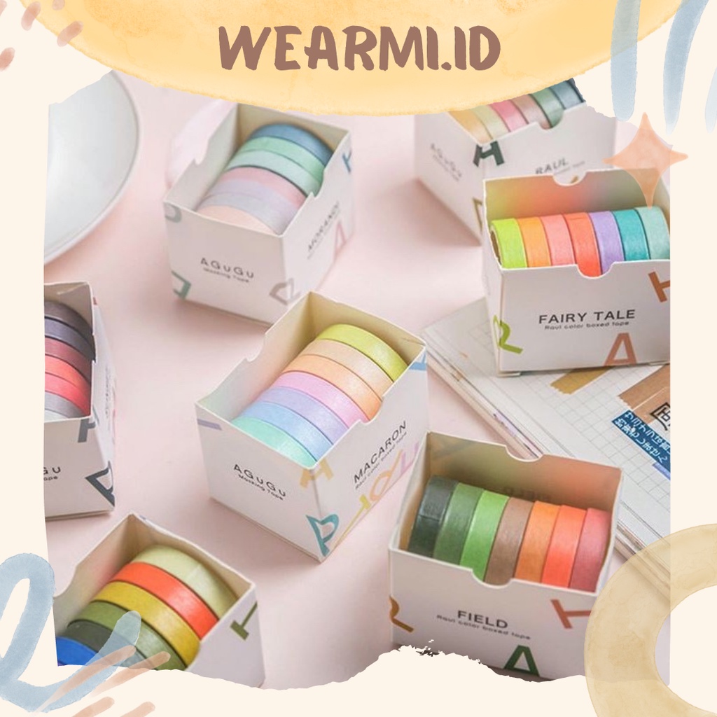 

7 Roll Washi Tape Polos Warna 0.7 mm Masking Bujo DiY Scrapbook Jurnal- w14