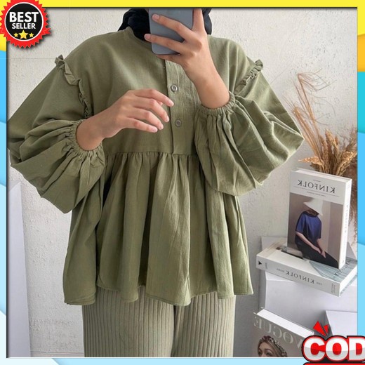 Omega Blouse Putih Baju Atasan Wanita Lengan Panjang Polos Blus Remaja Blous Cewek Pakaian Kerja Kem