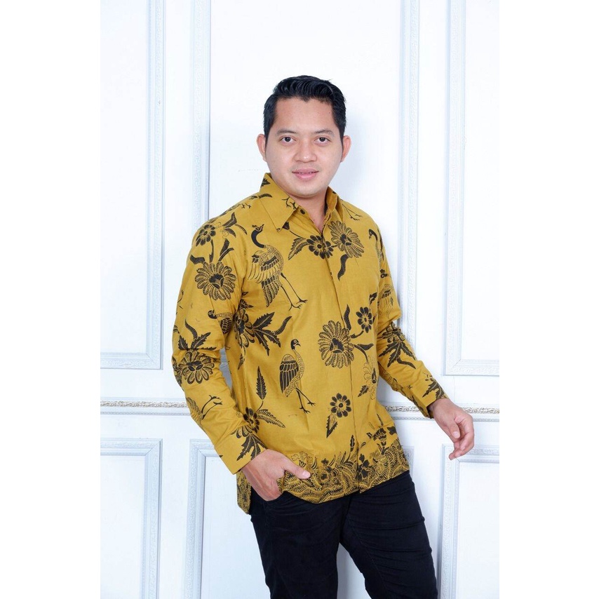Kemeja batik pria warna lemon / baju batik kerja warna lemon / hem batik terbaru warna lemon lime