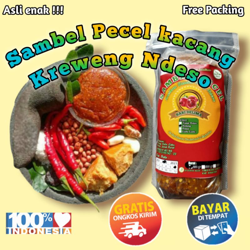 

Sambal sambal Pecel kacang Madiun Magetan Cap Sari Delima Sambel Kacang Sangrai Tanpa Minyak Siap Makan bumbu gado-gado ketoprak sate cemilan ndeso