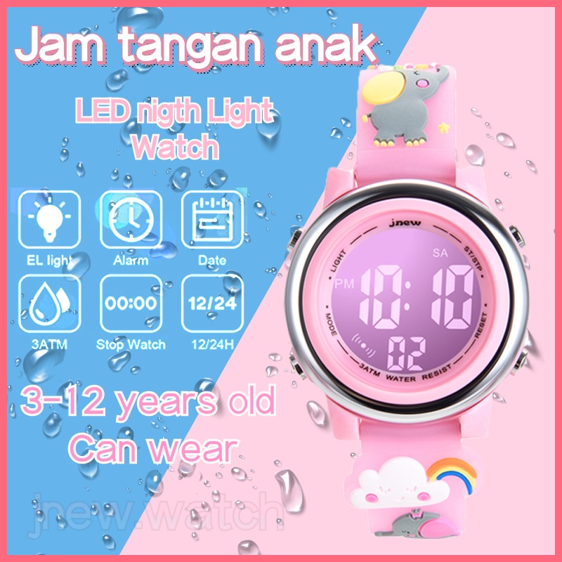 Cartoon sports electronic watch alarm waterproof student children's LED electronic watch happy elephant theme