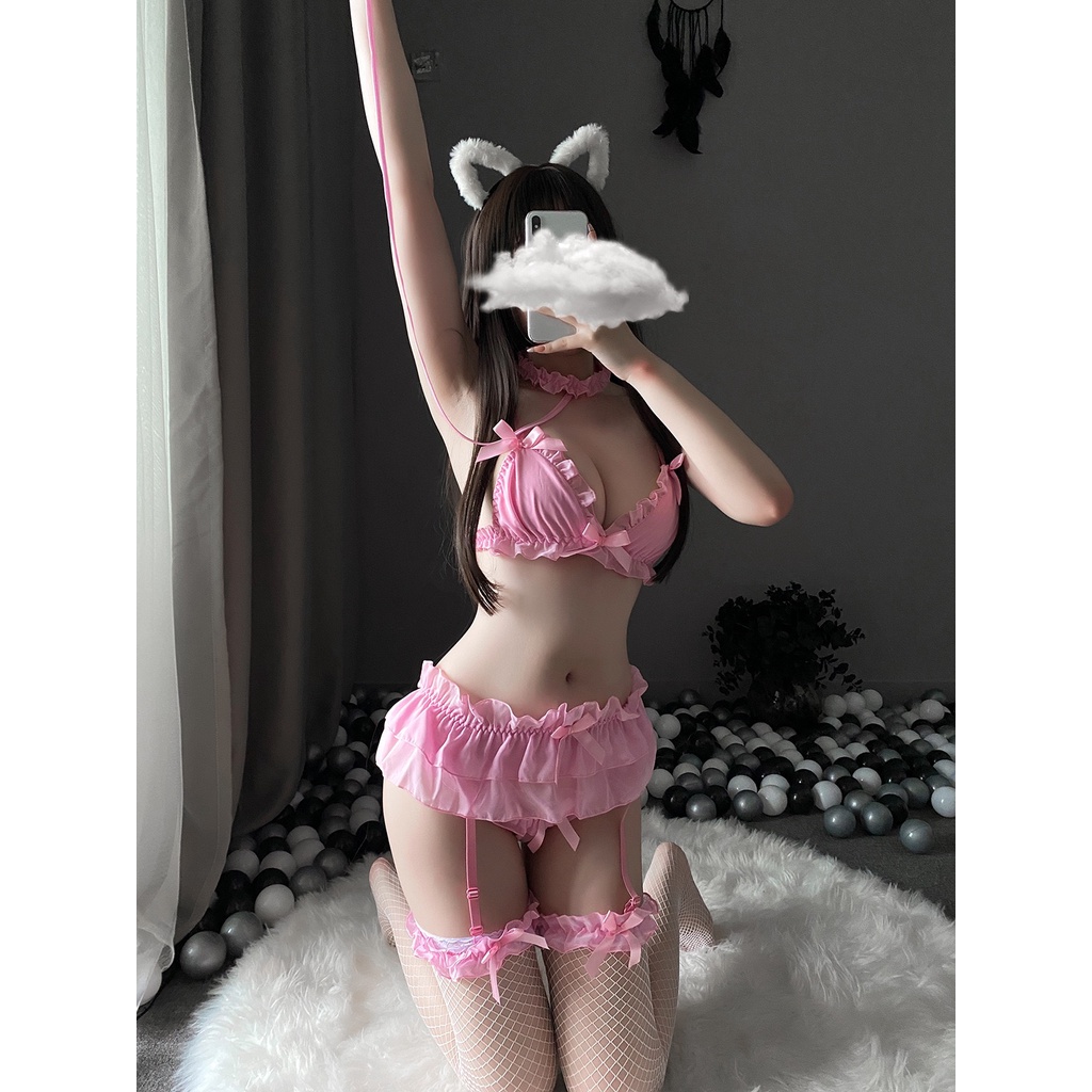 Wanita Sexy Cosplay Lingerie Wanita Set Lipit Lingerie Babydoll Teddy Kostum Garter&amp;bra Thong 3T08