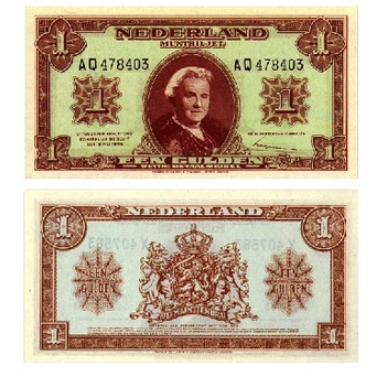 Uang kunp 1 gulden muntbiljet tahun 1945 souvenir replika repro