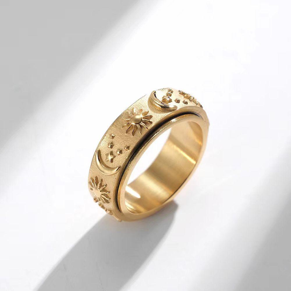 Mxbeauty Spinner Rings Fashion Vintage Star Moon Hadiah Hari Valentine Gaya Korea Perhiasan Banyak Ukuran Punk Rotatable Rings