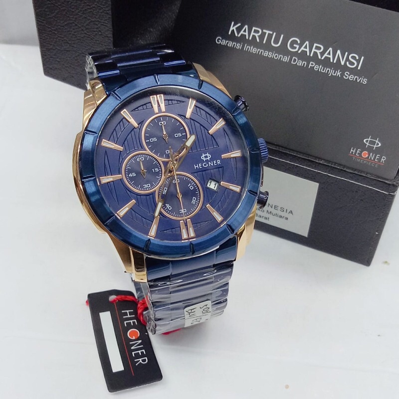 Jam tangan Hegner 5058 Tali Rantai Blue Original Pria