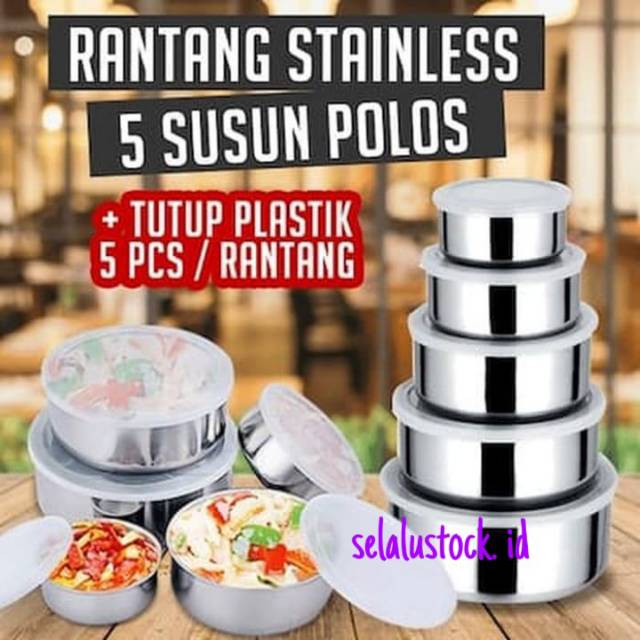 Rantang Stainless Polos 5 Susun+Tutup Plastik/Protect Fresh Box susun 5