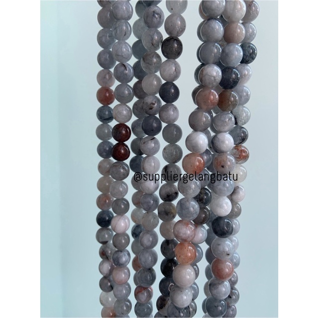 batu grey amazonite mala round beads 8mm langka akik aksesoris fashion