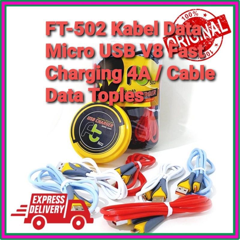 FAST CHARGING KABEL DATA FT-502 Kabel Data Micro USB V8 Fast Charging 4A / Cable Data Toples