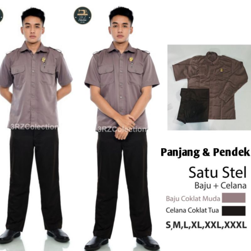 Seragam Satpam Terbaru Setelan Seragam Coklat Satpam Security Baju Coklat Polisi Baju Dinas Polisi Baju Seragam Security/Satpam Lengan Pendek Lengan Panjang