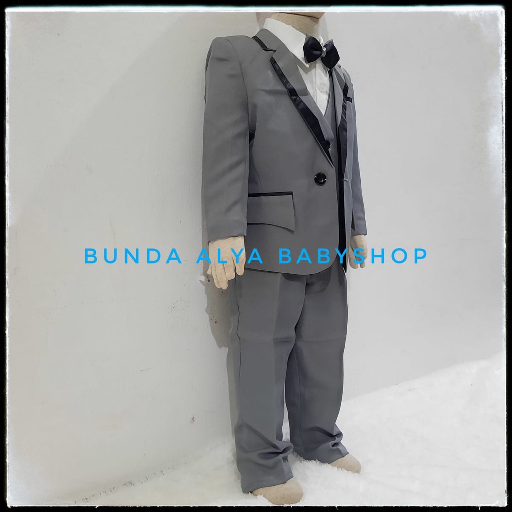 Setelan Jas Anak Laki Usia 1 2 Tahun Premium ABU Dasi Kupu - Setelan Anak Cowok Lengkap Jas Resmi Tuxedo Suit