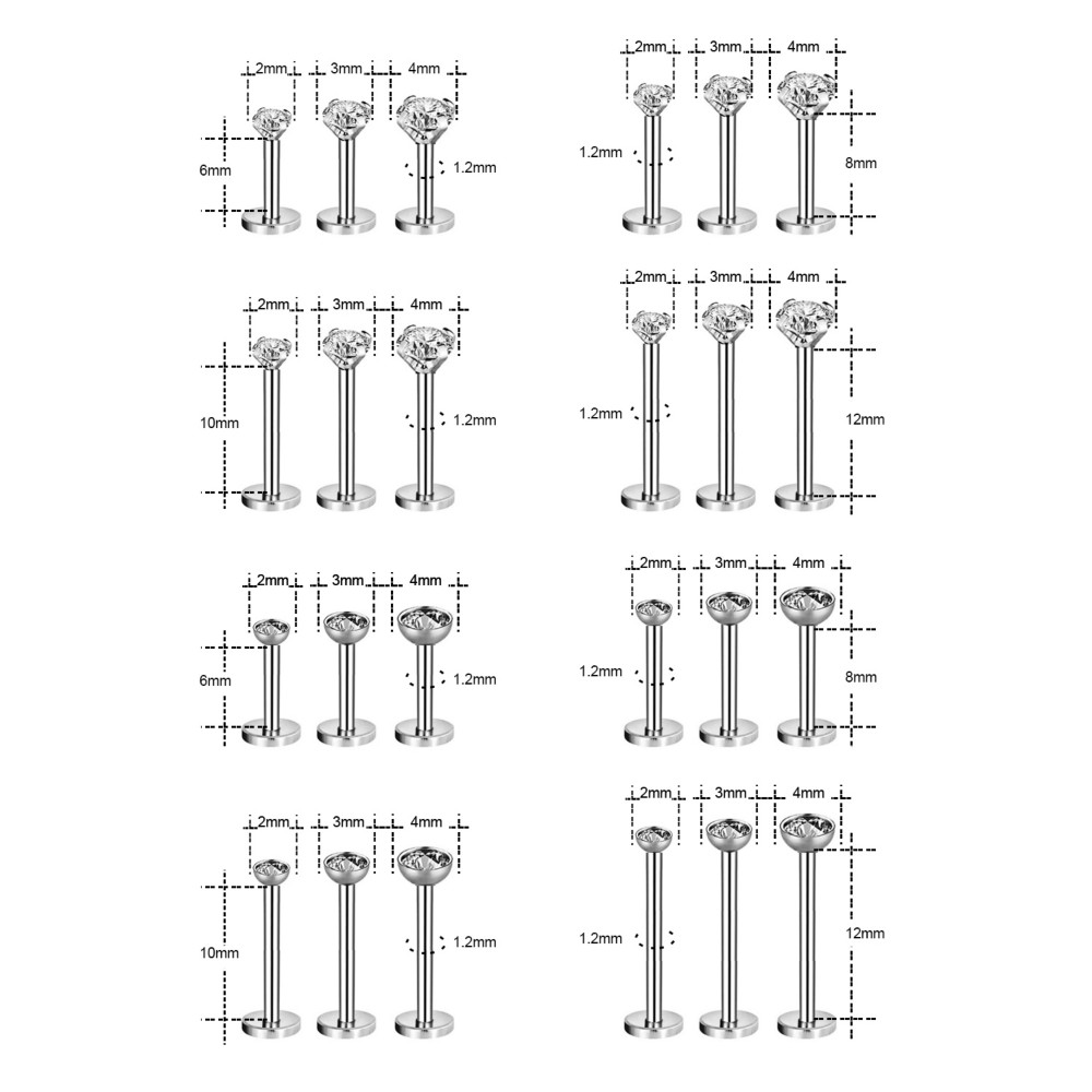 4pcs / Set Anting Tindik Bibir Tragus Helix Bahan Stainless Steel 16g