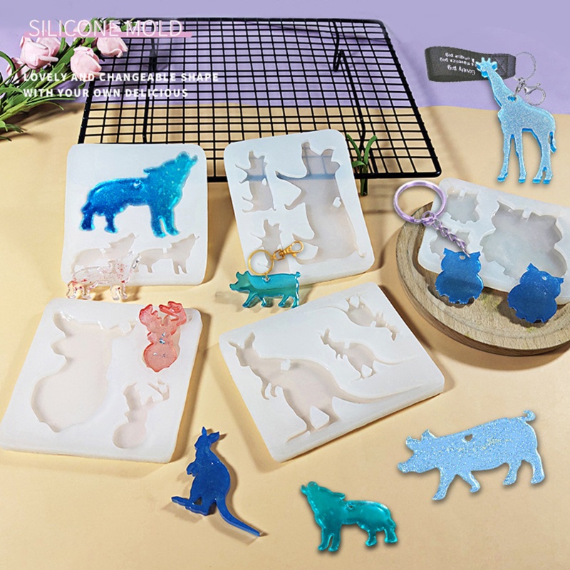 SIY  Animals Keychain Silicone Mold Cow Wolf Duck Pig Resin Casting Molds Silicone for Keychains Pendant Jewelry Making Tools