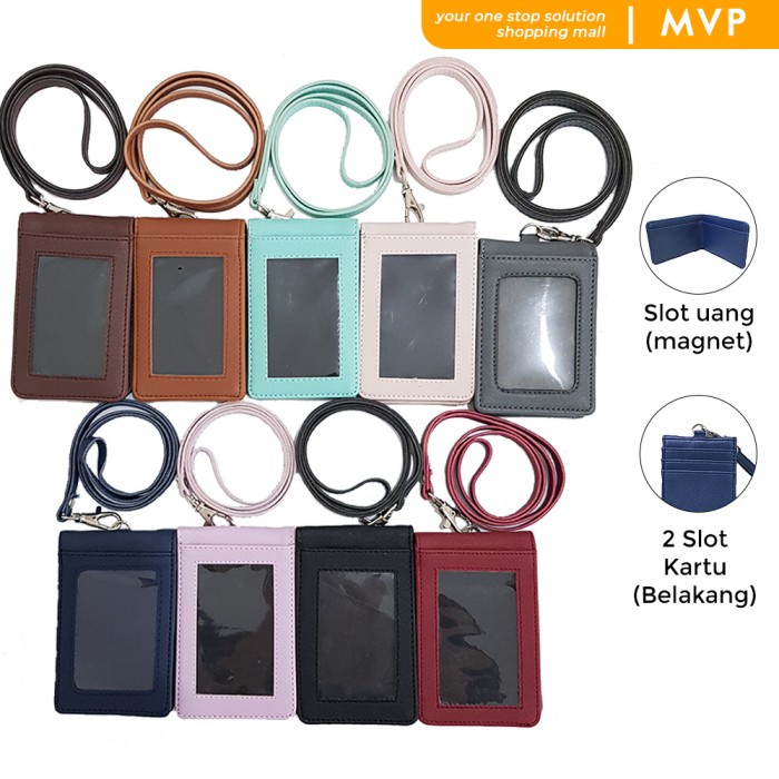 

CODE446 Lanyard Kulit Magnet ID Card Holder Name Tag Kulit berkualitas