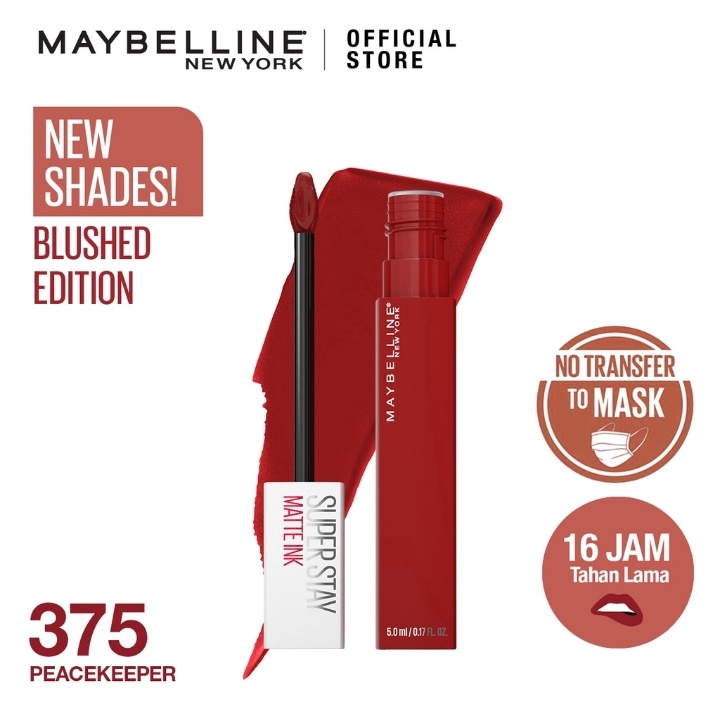 ORI 100% Maybelline Superstay Matte Ink Liquid Matte Lipstick Make Up Tahan Lama Hingga 24 Jam lipstik lipstick maybelin maybeline lipten maybeline my beline supertstay lipstik maybelline ori tahan lama lip matte maybelline original 220 Ambitios 385-375 Peacekeeper
