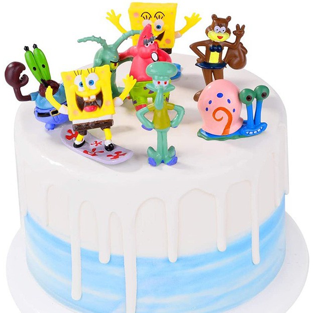 Spongebob / Sponge Bob Set Figure Mainan Hiasan Aquarium &amp; kue