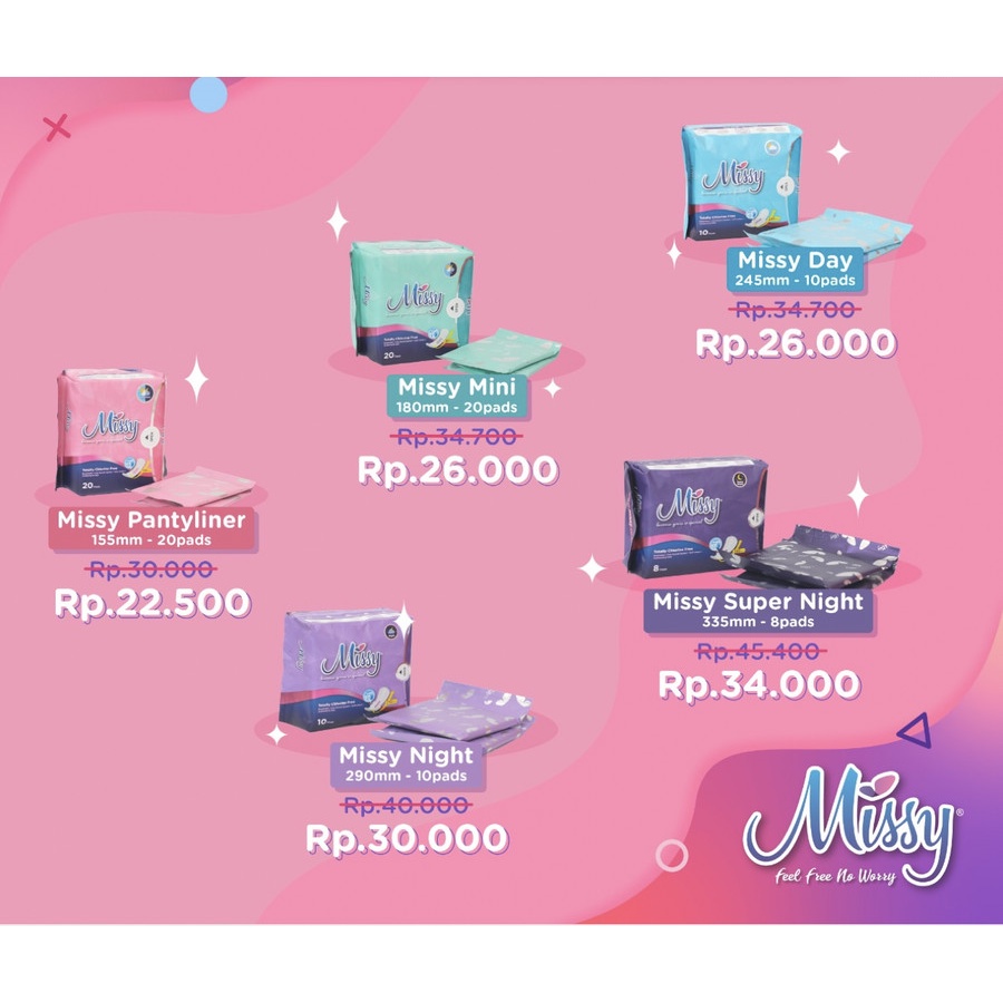 Pembalut Wanita Missy PANTYLINER MINI DAY NIGHT SUPER NIGHT ULTRA NIGHT GENTLE FREEZE