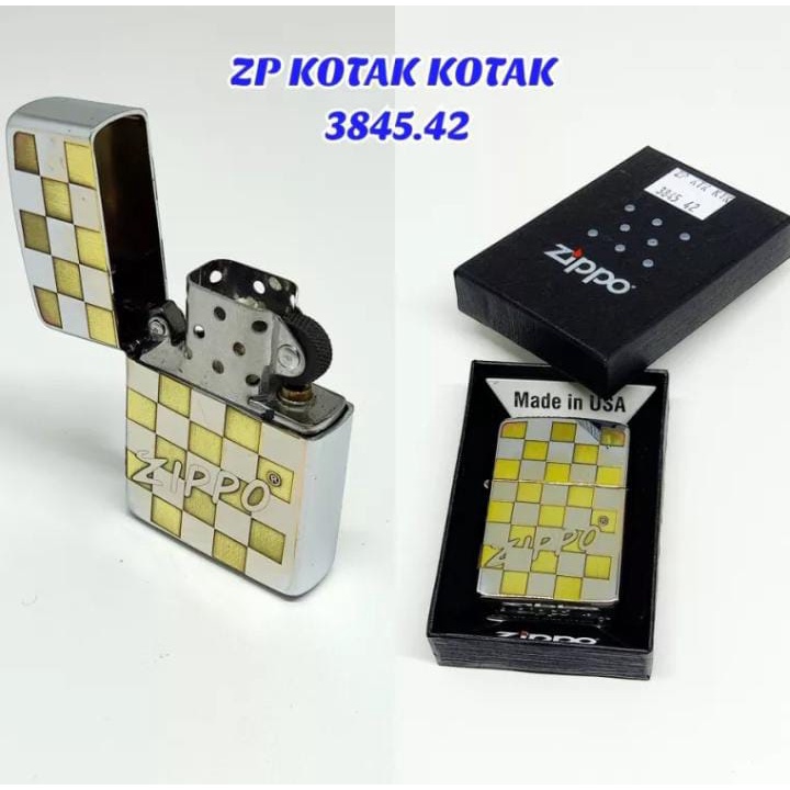 (FREE BOX) Korek Api Zippo Premium Motif Kotak-Kotak 3845.42 Original Made In USA / Korek Api Zippo 