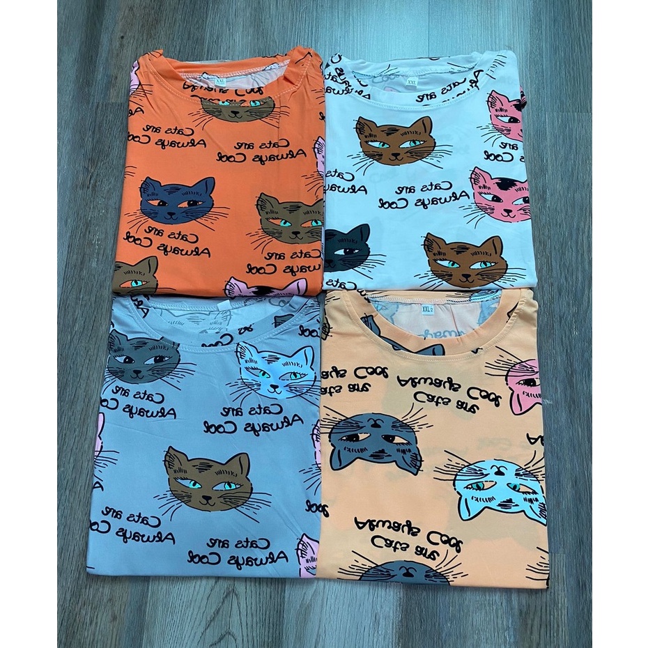 Oversize Tee Tshirt Model Longgar Untuk Wanita Motif Meow