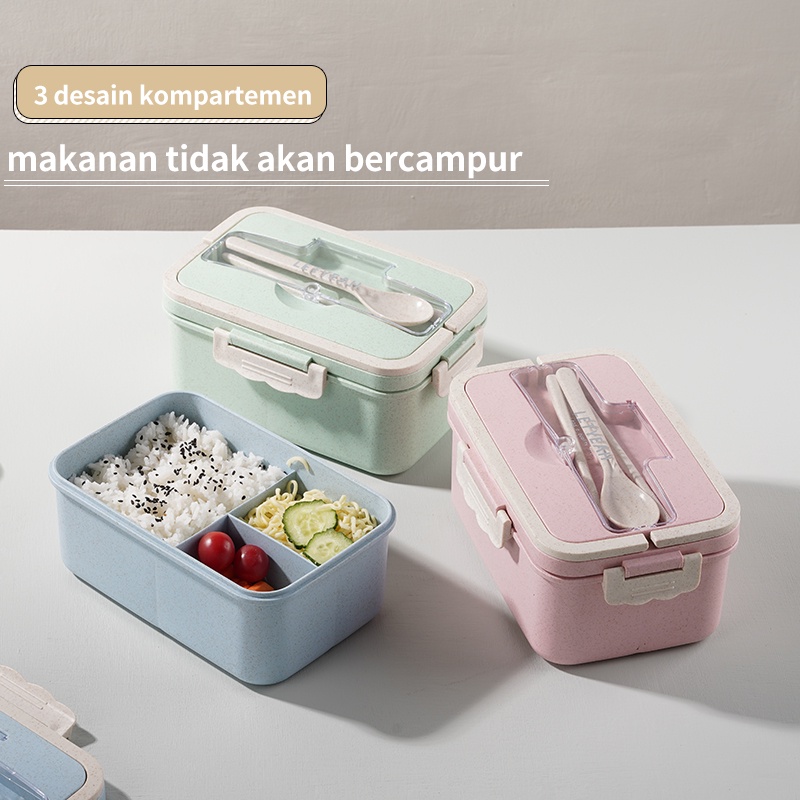 Letyeah &amp; Anantagt Kotak Makan Set Jerami Gandum 1500ml BPA FREE/Lunch Box anak kerja Multifungsi/tempat bekal makanan anti tumpah microwave