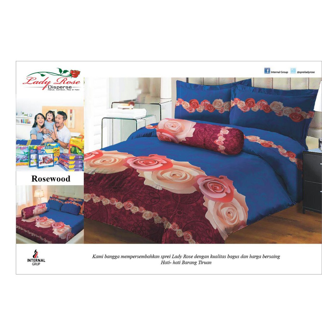 SPREI LADY ROSE DISPERSE MOTIF DEWASA SAKURA BUNGA TULIP MAWAR UNGU BIRU KING B2 3D 180 X 200 CM