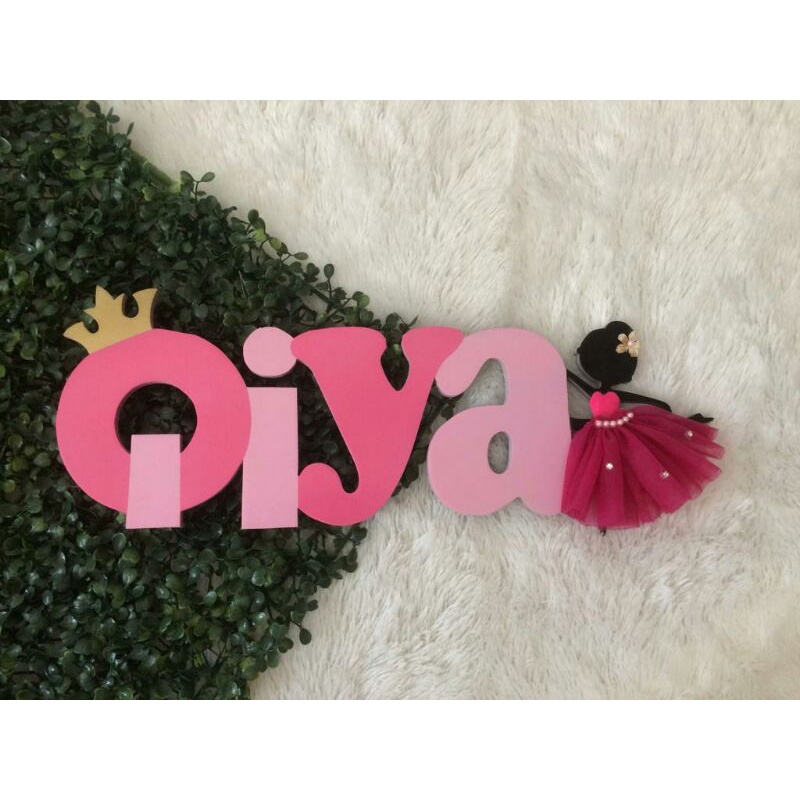 Pajangan nama anak huruf kayu kamar pintu hiasan ballerina 3d timbul balerina balet
