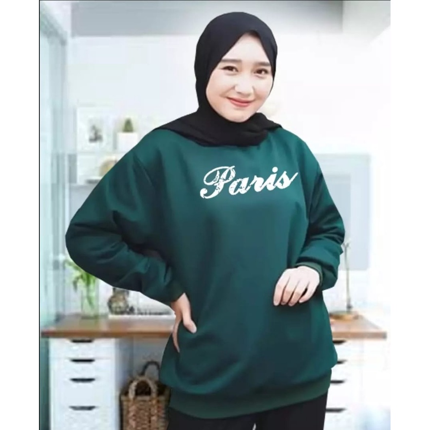 PARIS TEXT SWEATER FLEECE UNISEX TEBAL TERBARU'