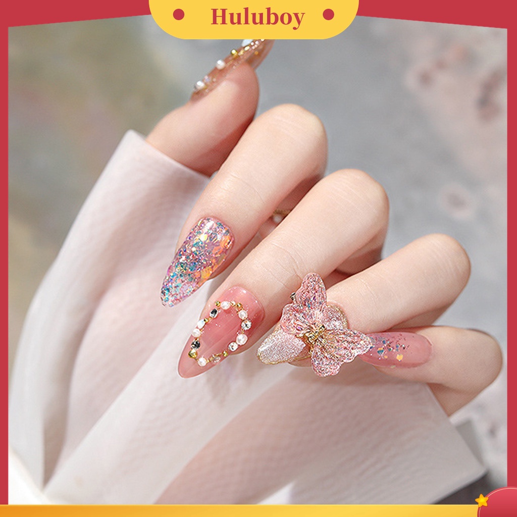 Huluboy Huluboy♡ 5pcs / Kantong Sequin Glitter Kupu-Kupu 3D Bahan Resin Untuk Nail Art